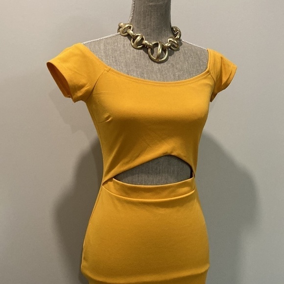 Revamped Mustard Yellow Cut-Out Dress Large - Picture 3 of 13